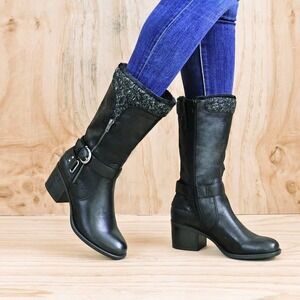 BARETRAPS Womens Willow Black Heeled Riding Boots Round Toe Stacked Heel 11M